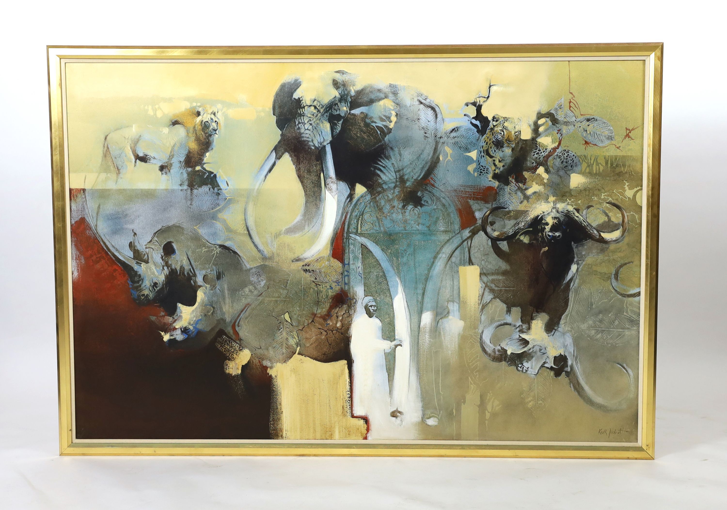 Keith Joubert (SA, 1948-2013), 'The Big Five', oil on canvas, 121 x 182cm
